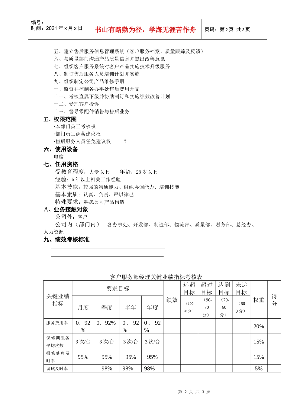 客户服务经理工作说明书(doc)_第2页