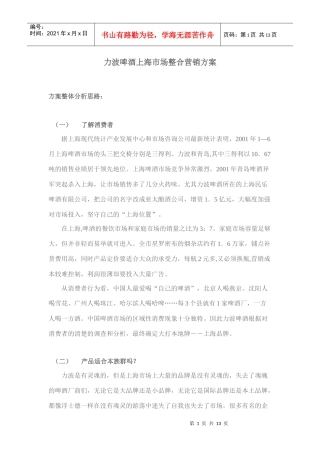 力波啤酒上海市场整合营销方案