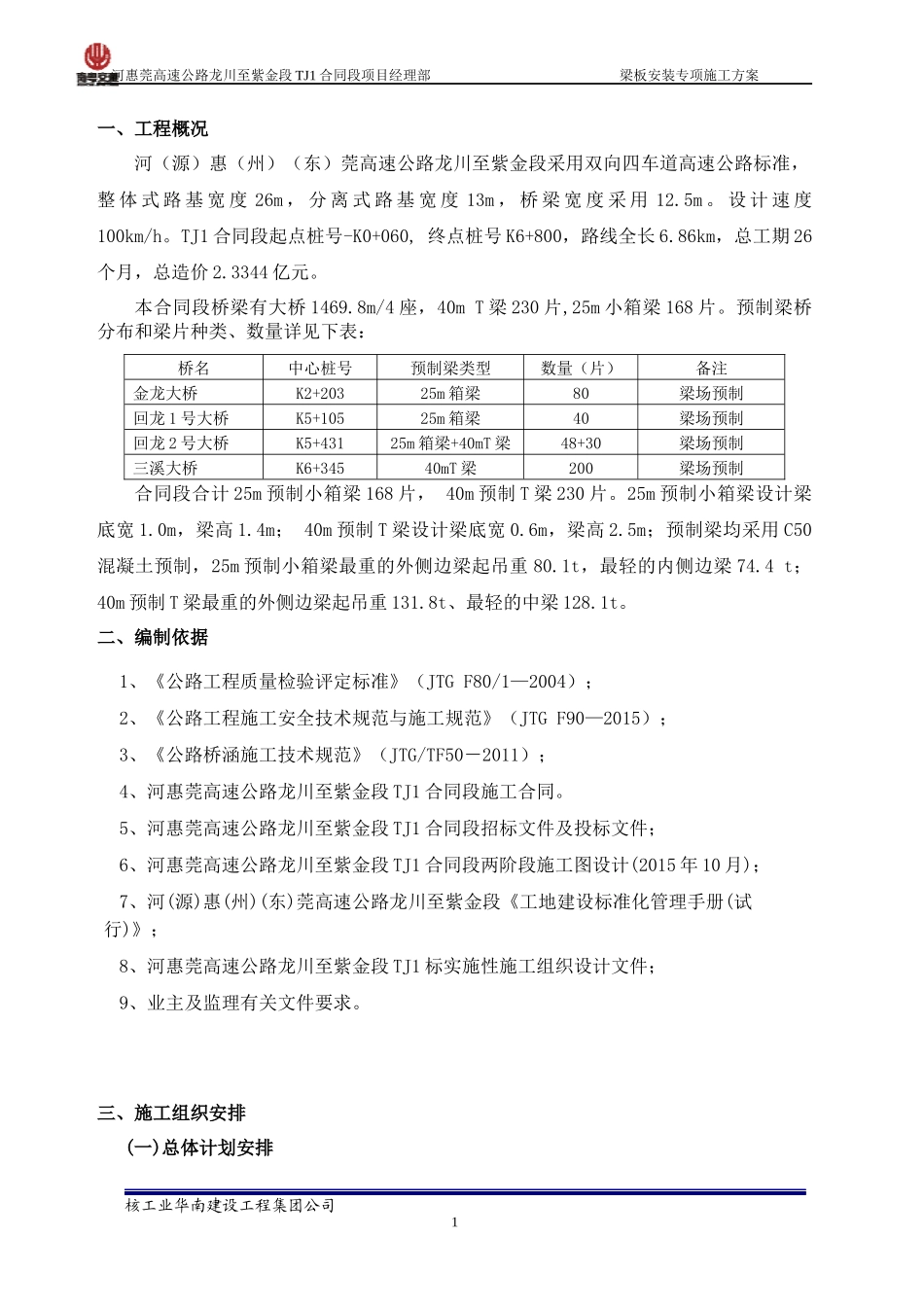 TJ1标预制梁架设施工方案_第1页