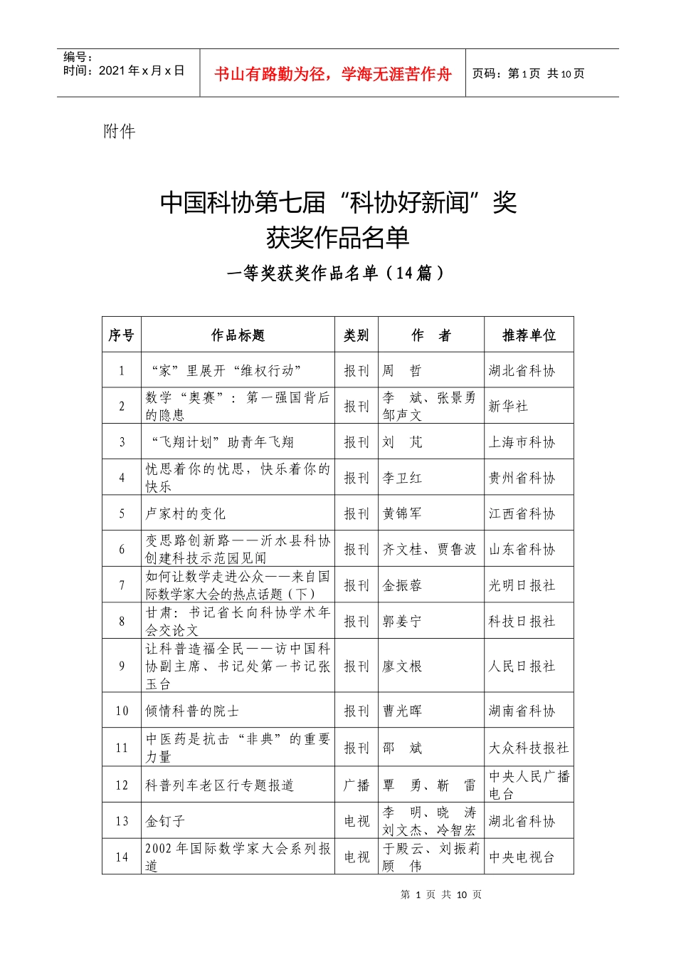 中国科协第七届科协好新闻奖_第1页