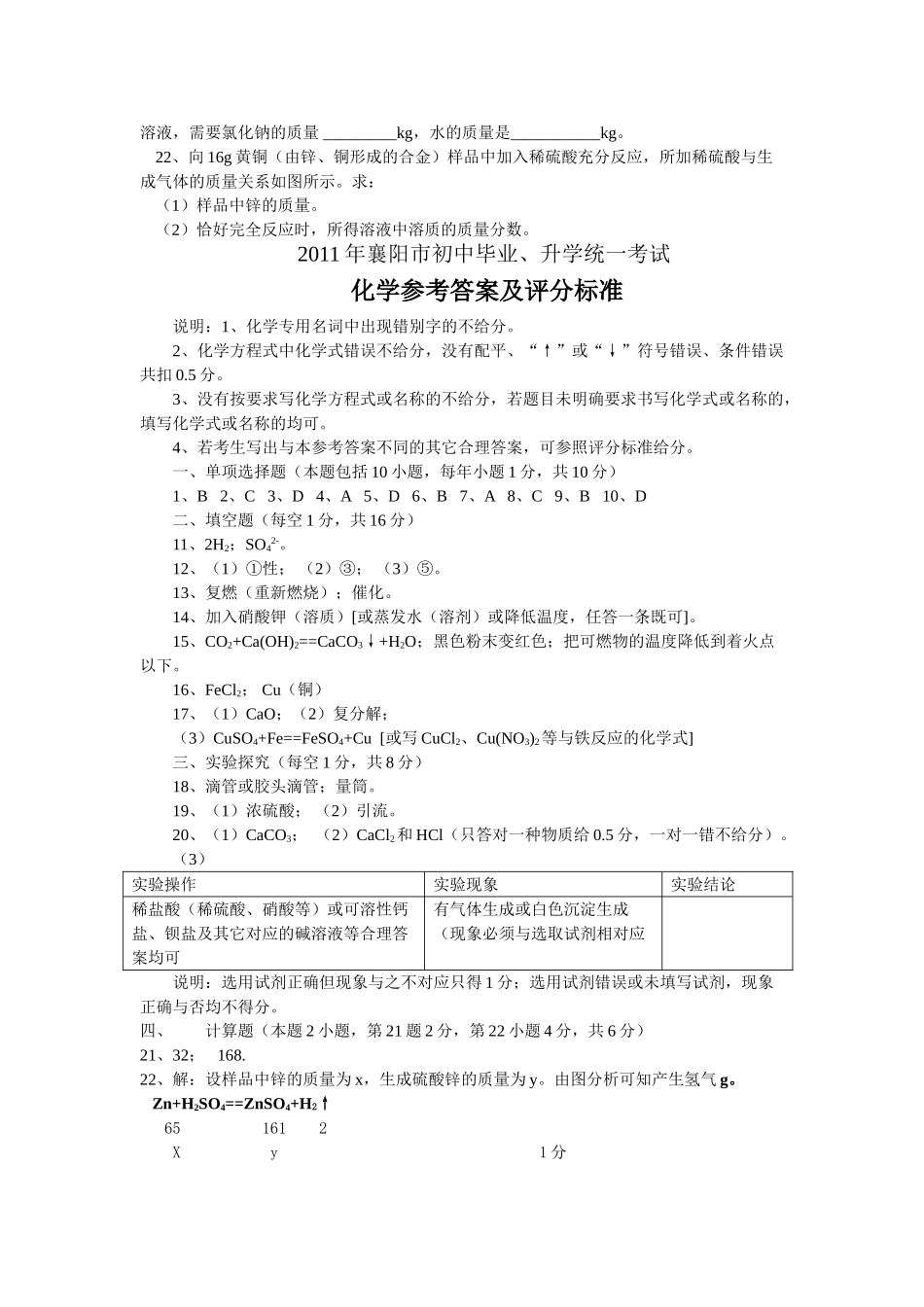 襄阳市中考化学试卷及答案 _第3页