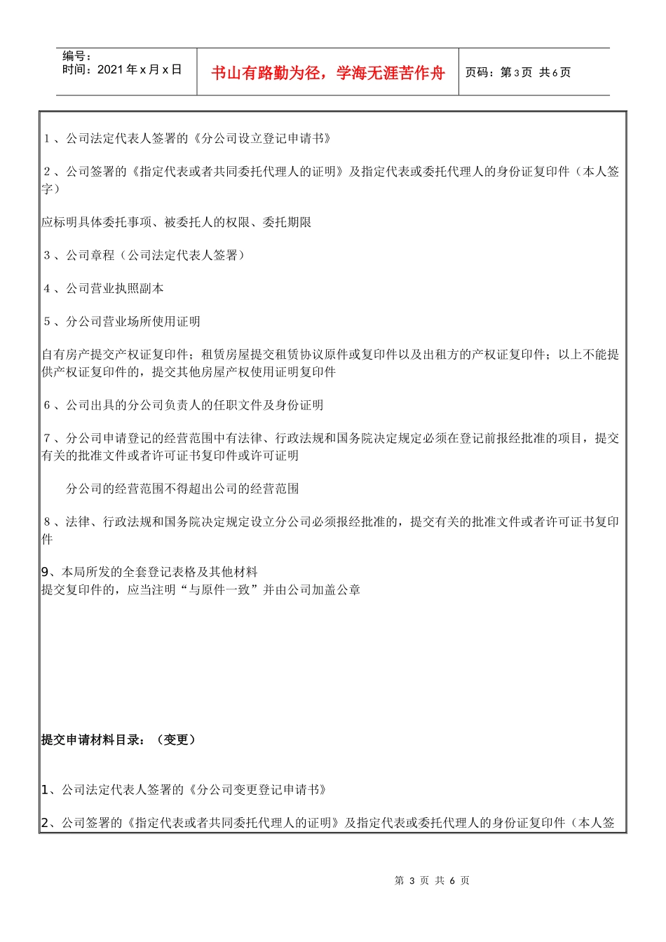 分公司设立、变更、注销登记程序材料_第3页