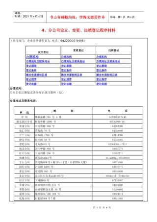 分公司设立、变更、注销登记程序材料