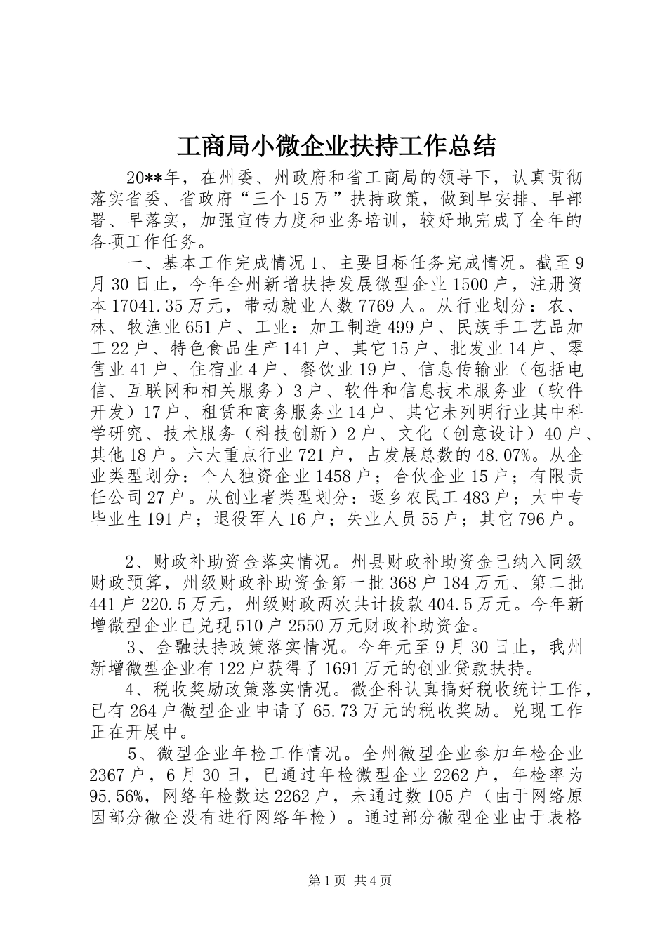 工商局小微企业扶持工作总结_第1页
