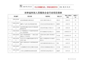 吉林省科技人员服务企业行动项目清单