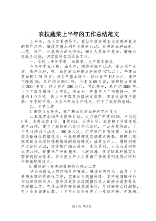 农技蔬菜上半年的工作总结范文