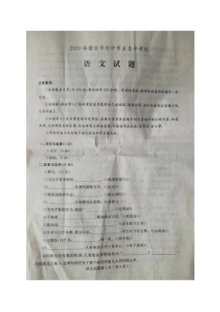 山东烟台市2020年中考语文试题及参考答案