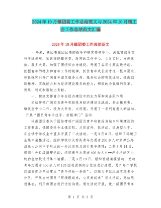 2024年10月镇团委工作总结范文与2024年10月镇工会工作总结范文汇编