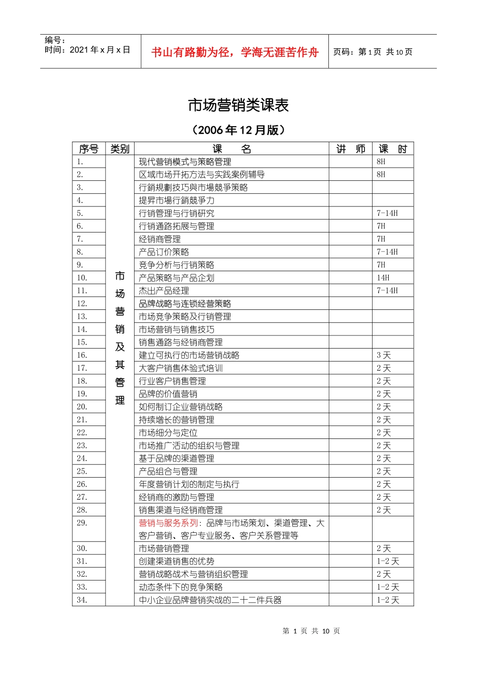 市场营销类课表下载-企业管理类课程表_第1页