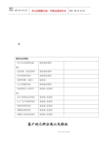 客户的几种分类与特征