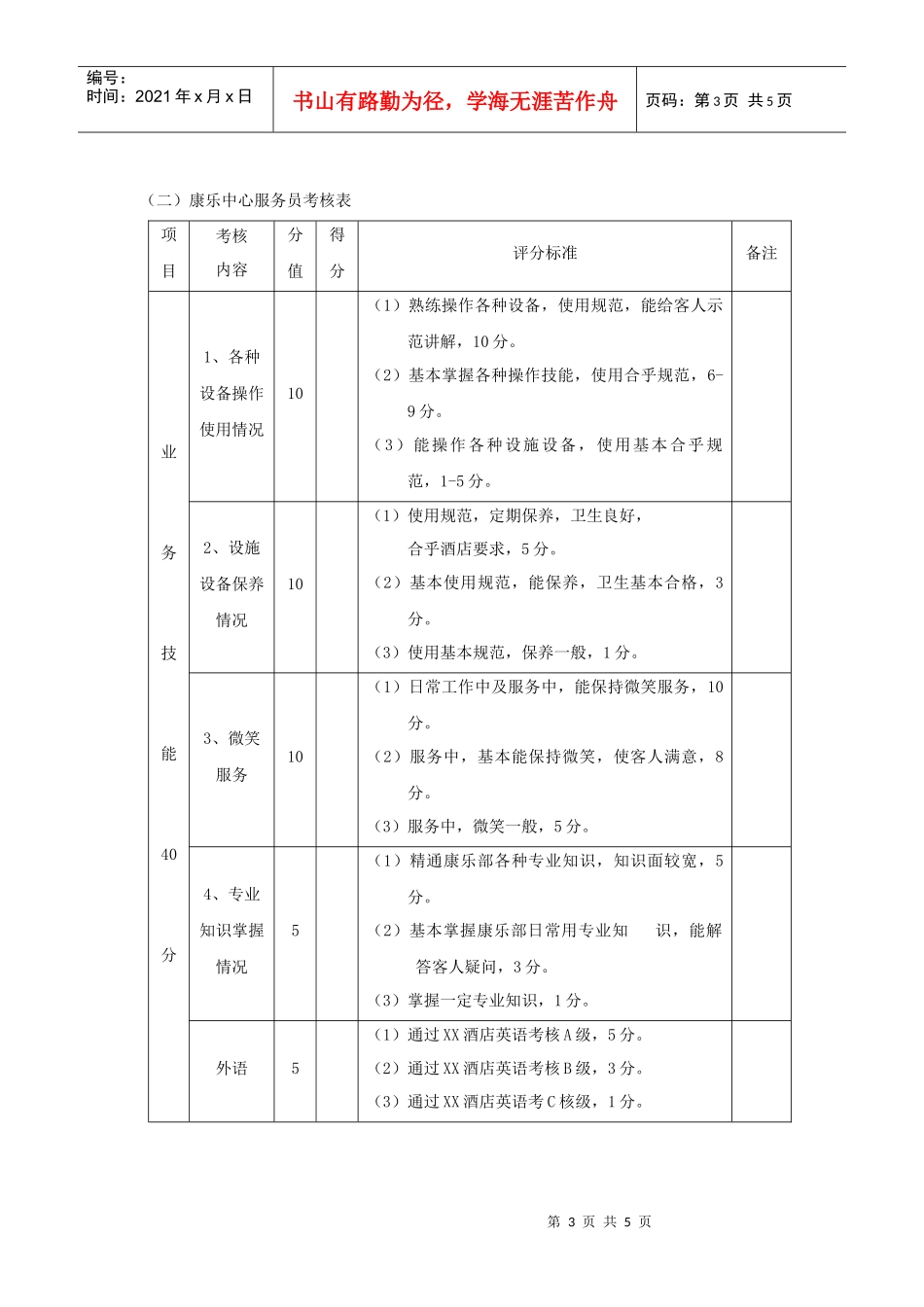 康乐中心领班及服务员考核表_第3页