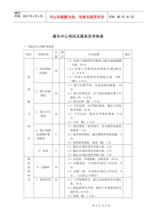 康乐中心领班及服务员考核表