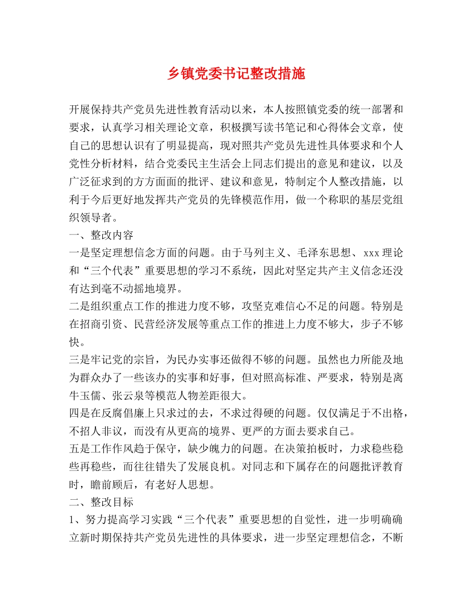 乡镇党委书记整改措施 _第1页