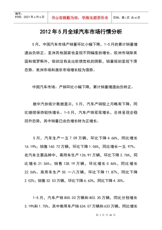 全球汽车市场行情分析