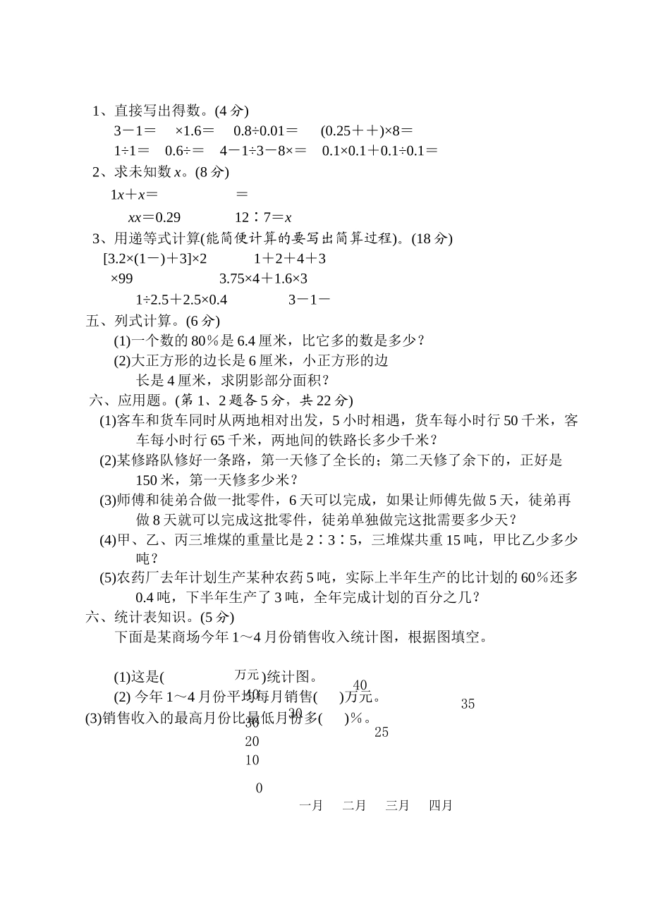 苏教国标版六年级数学毕业卷5苏教版 _第2页