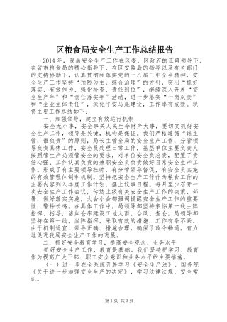 区粮食局安全生产工作总结报告