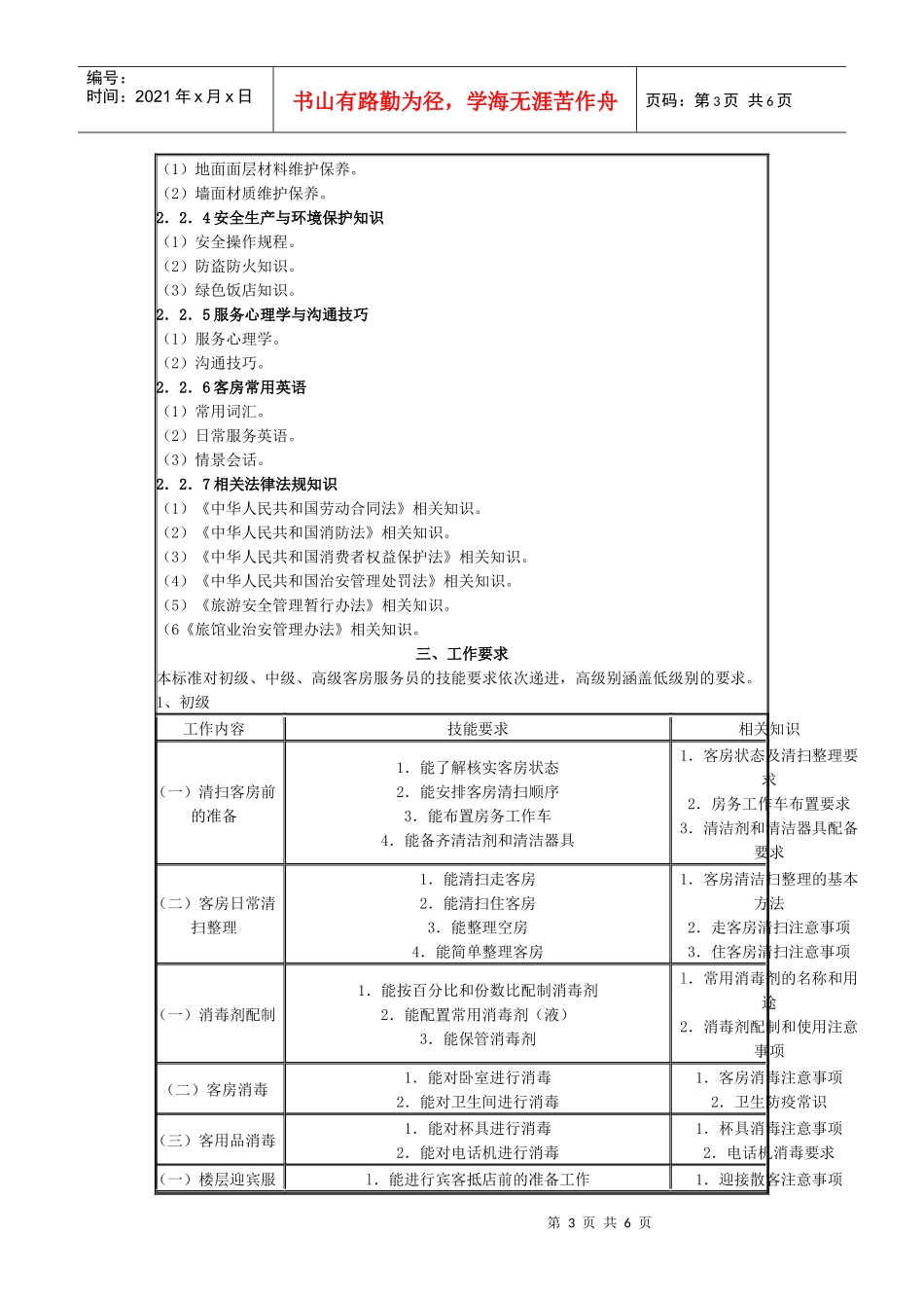 4客房服务员国家职业技能标准_第3页