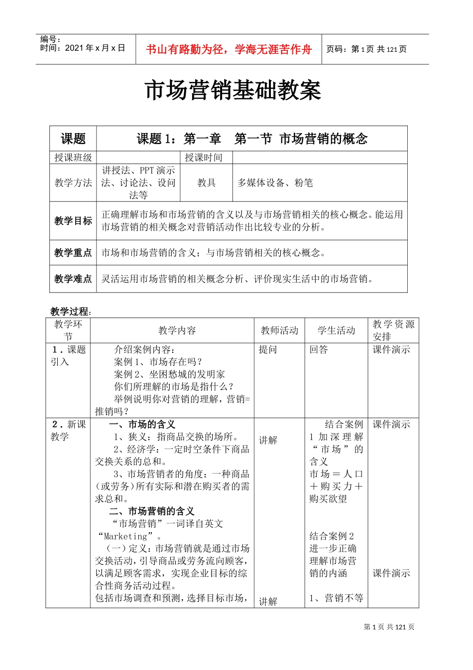 市场营销基础(全)教案(DOC135页)_第1页