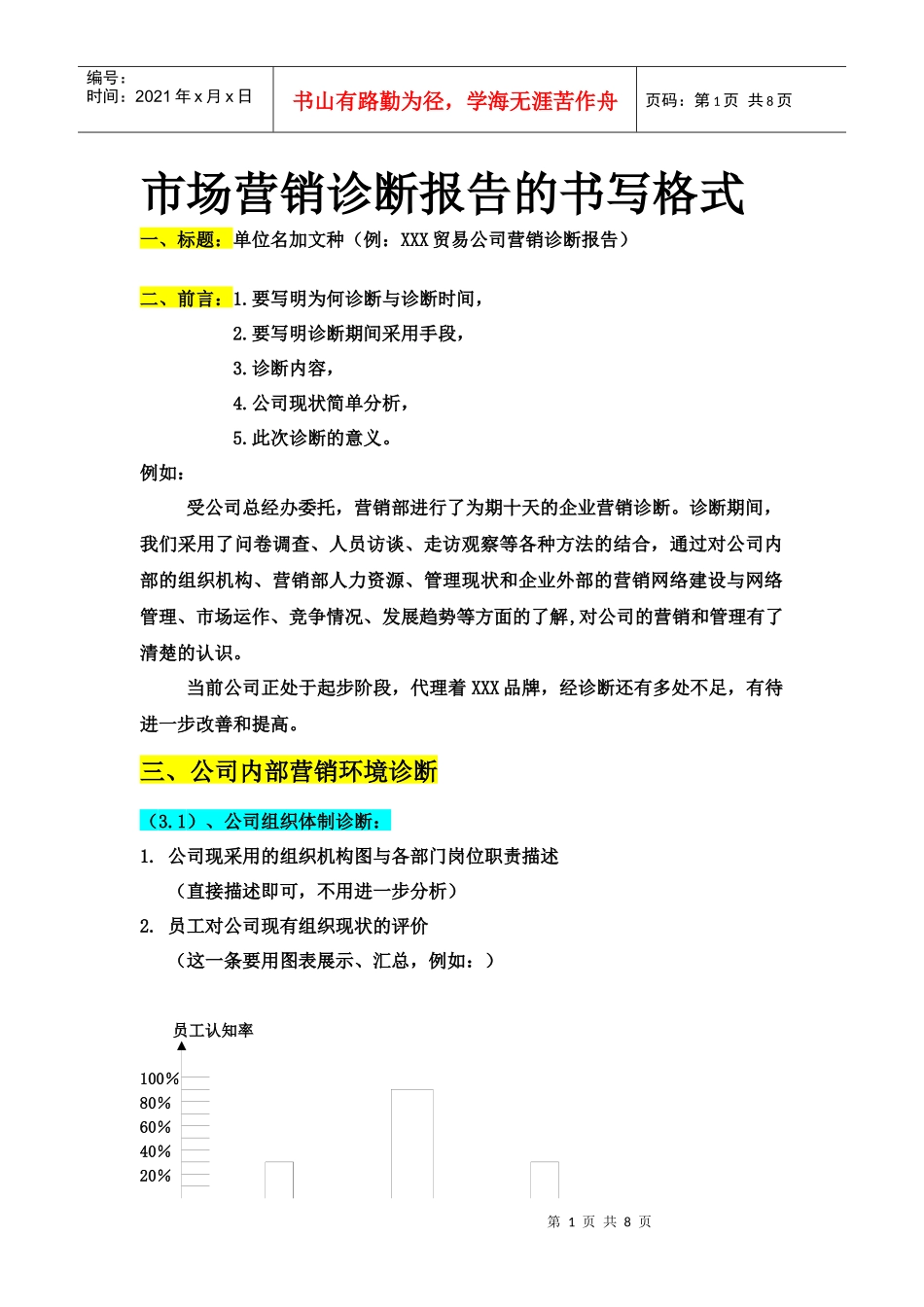 市场营销诊断报告的书写格式模版_第1页