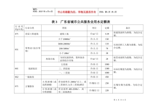 广东城市公共服务业用水定额表-表3广东省城市公共服务业