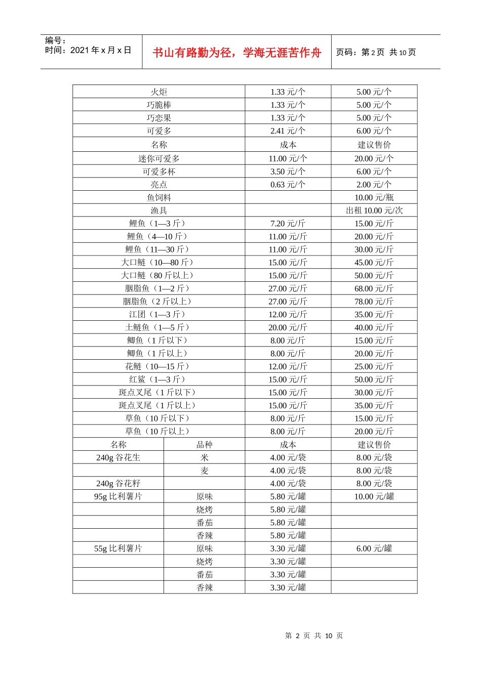 728游园部售卖商品价格申请表_第2页