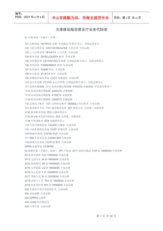 天津移动短信营业厅业务代码表(完整版)