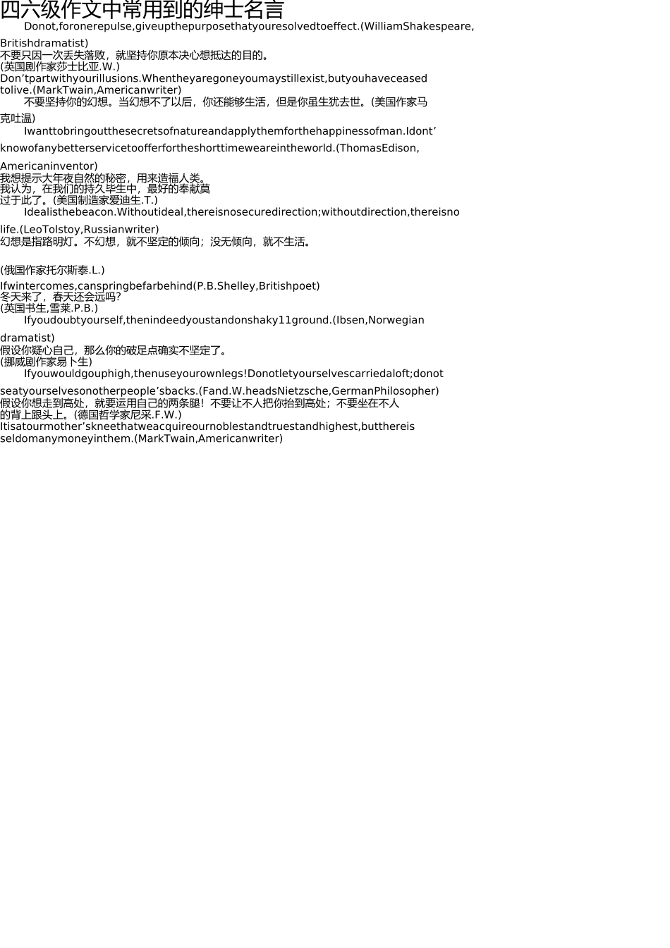 四六级作文中常用到的名人名言 _第1页