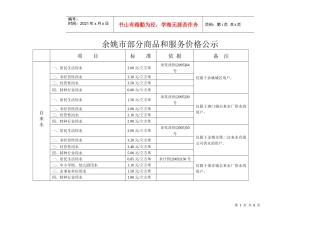 余姚市部分商品和服务价格公示doc-余姚市部分商品和服务
