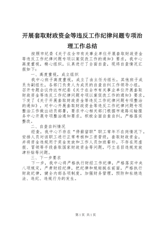 开展套取财政资金等违反工作纪律问题专项治理工作总结