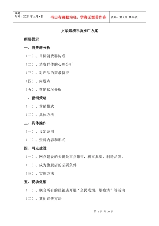 市场营销--文华烟清市场推广方案