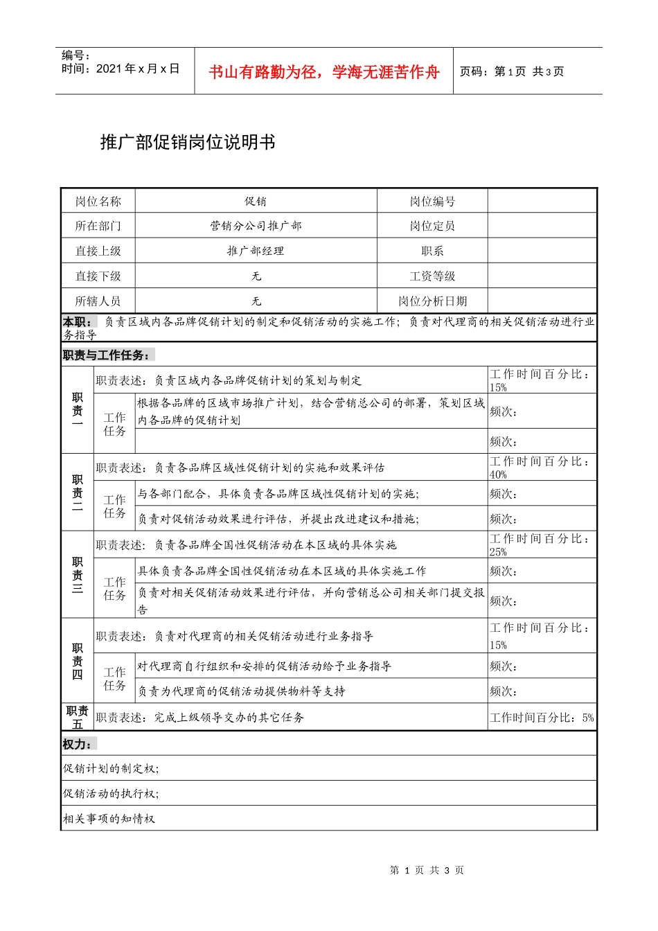 制鞋企业推广部促销岗位说明书1_第1页