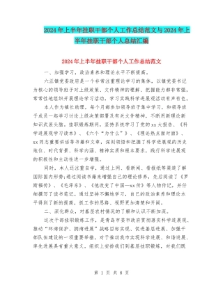 2024年上半年挂职干部个人工作总结范文与2024年上半年挂职干部个人总结汇编