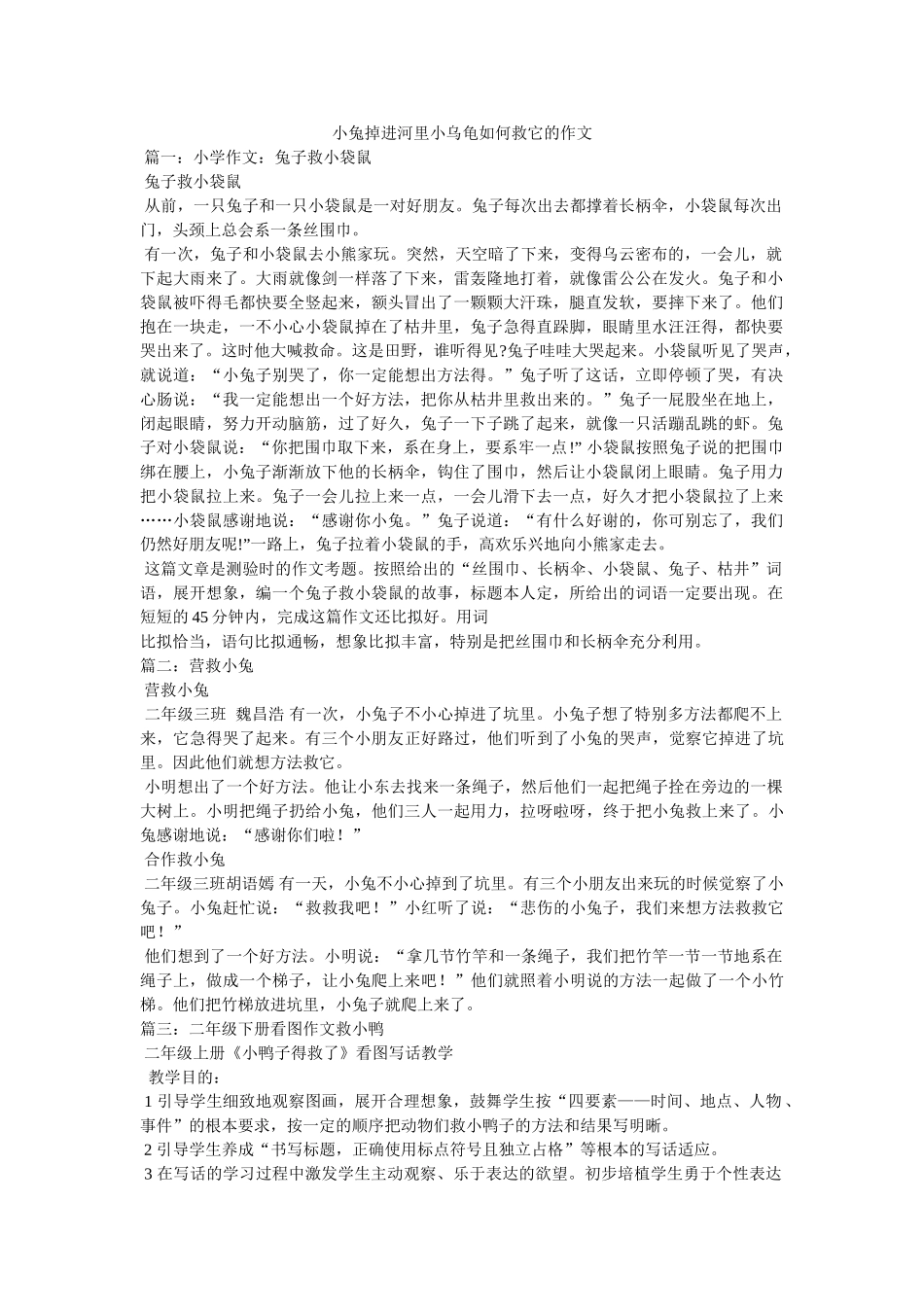 小兔掉进河里小乌龟怎么救它的作文 _第1页