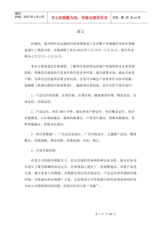 XXXX年孝感长湖项目营销策划方案