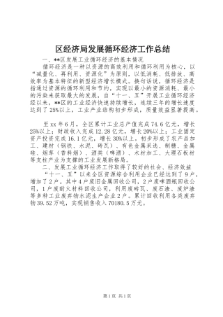 区经济局发展循环经济工作总结