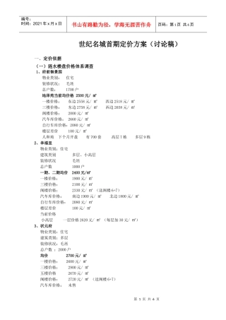 XXXX年涟水世纪名城定价方案
