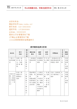 三角形三边关系教学媒体选择分析表