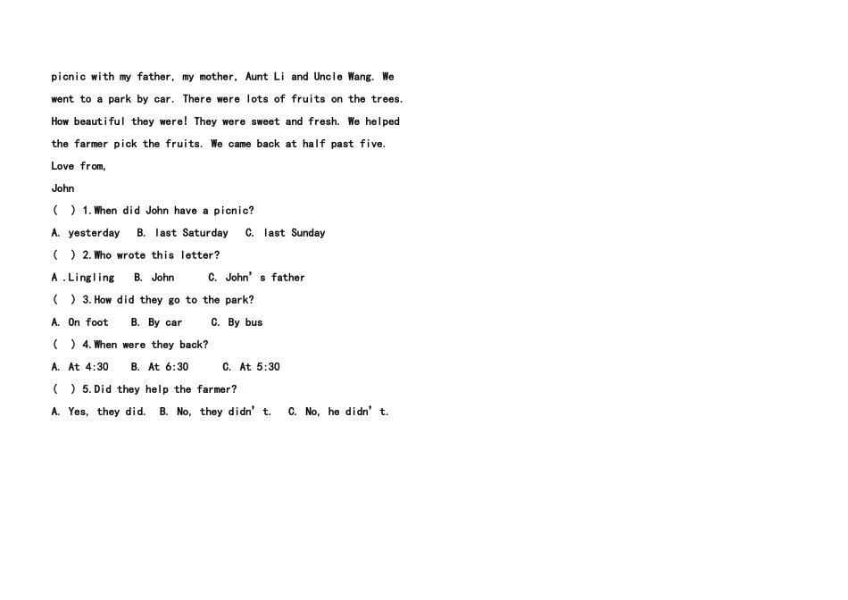 外研版五年级下期英语第一次月考试题Module132 _第3页