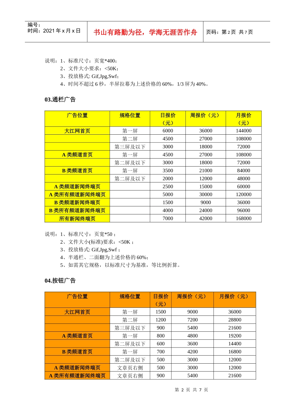 二〇一〇年大江网广告报价大江网频道分级：A类频道：江西新_第2页