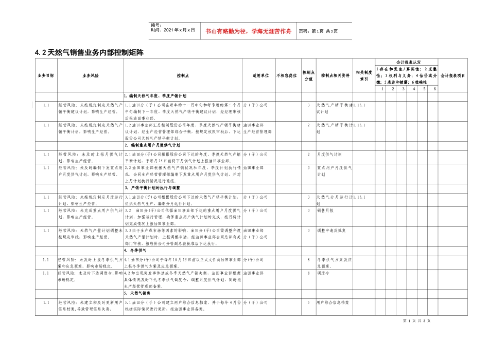 4.2天然气销售业务控制矩阵_第1页