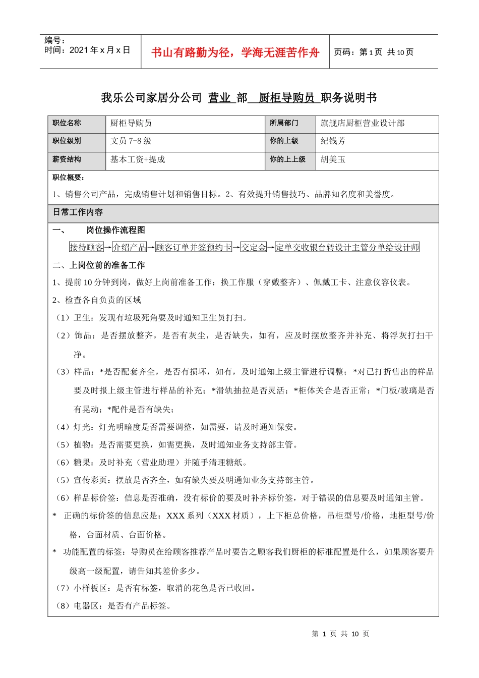 厨柜导购员 职务说明书_第1页