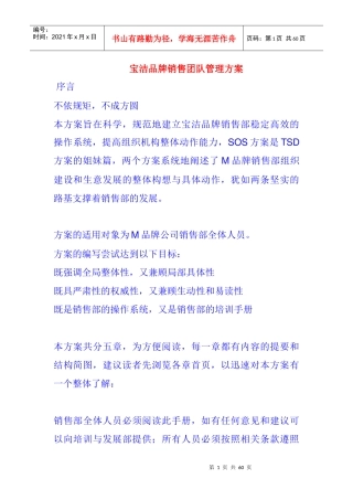 宝洁销售团队管理方案
