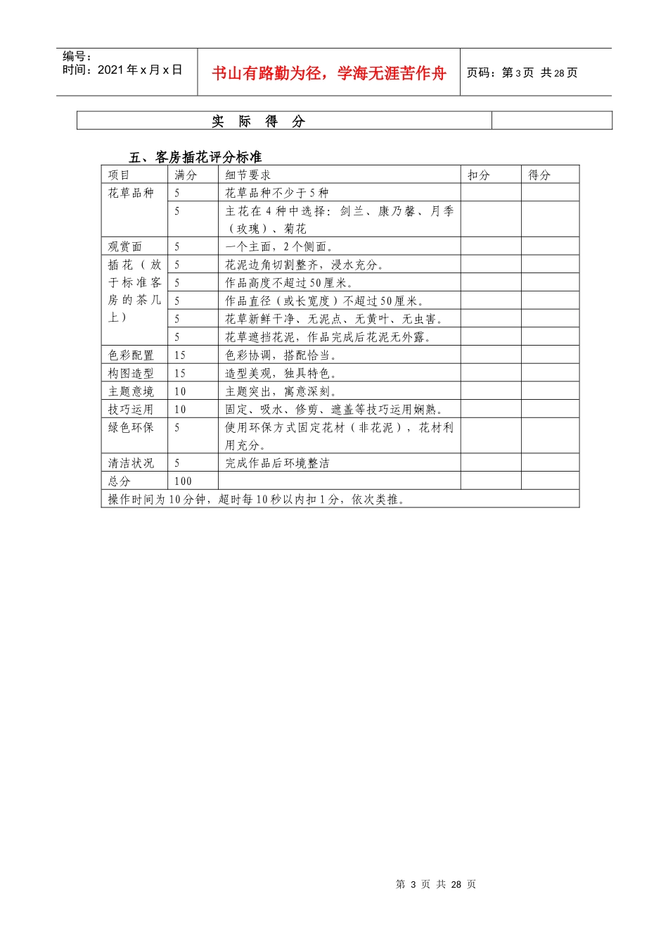 客房服务（中式铺床）比赛规则和评分标准_第3页