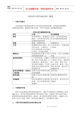 《国内外中药市场分析》摘要