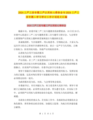 2024三严三实专题三严以用权心得体会与2024三严三实专题二学习研讨工作计划范文汇编