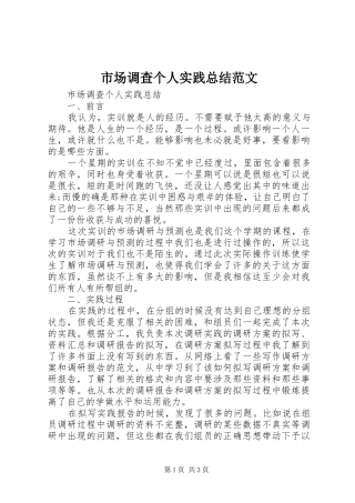 市场调查个人实践总结范文