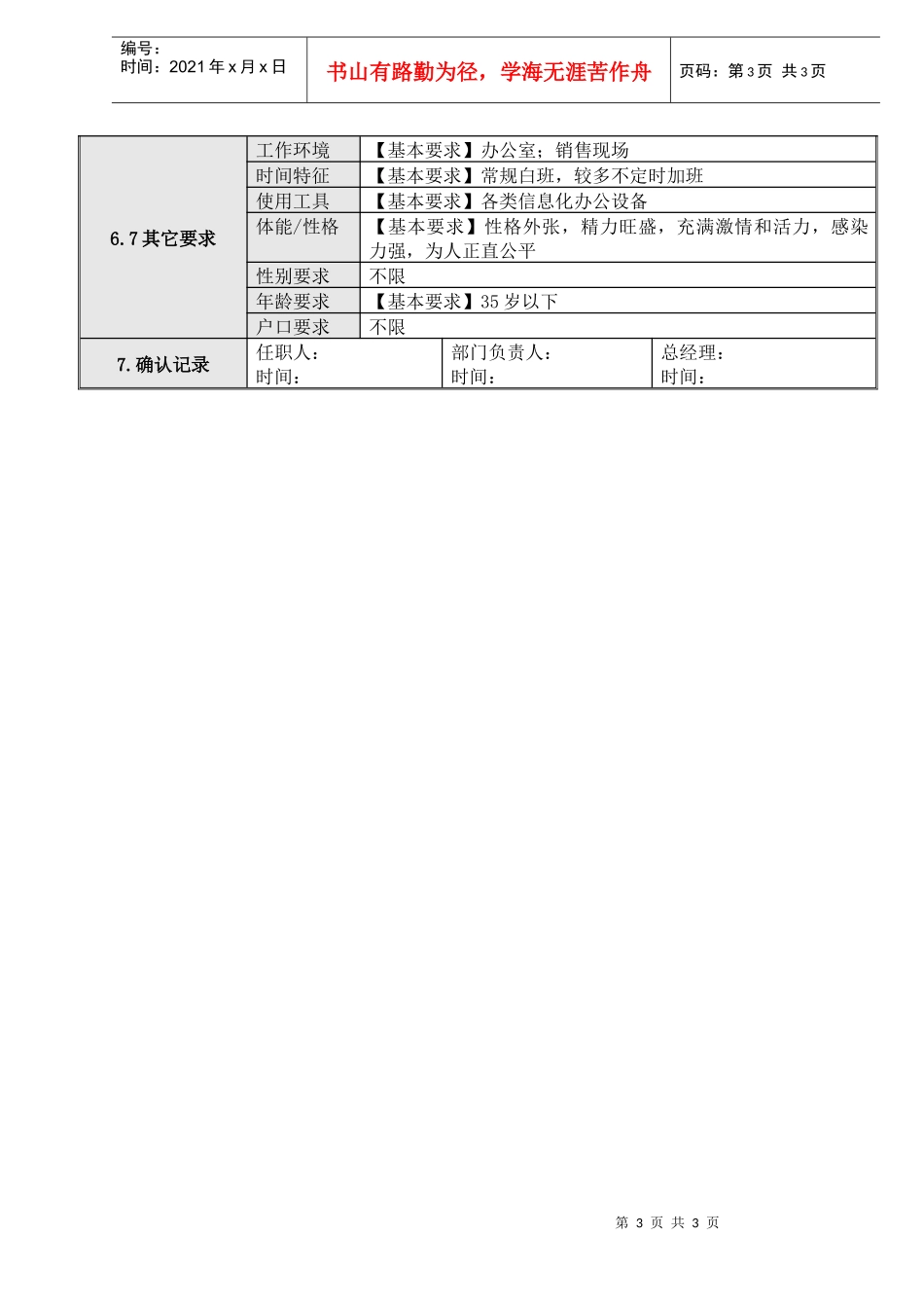 1市场营销部高级经理岗位说明书_第3页