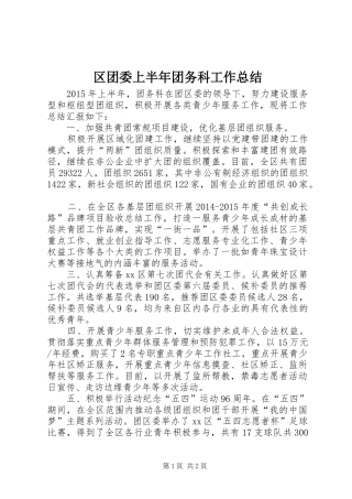 区团委上半年团务科工作总结