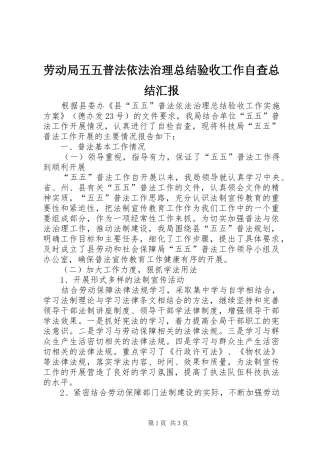 劳动局五五普法依法治理总结验收工作自查总结汇报