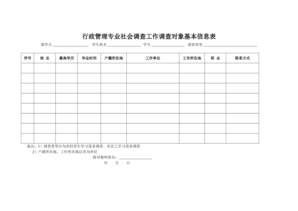 调查对象基本信息表（农村青年及农 _第1页